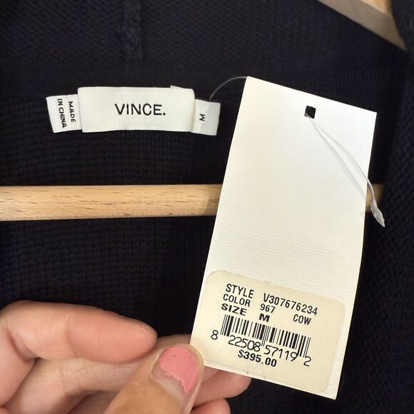 VINCE Sweater Long Vest Textured 100% Cotton NWT Size M Black White $395 - Picture 2 of 12